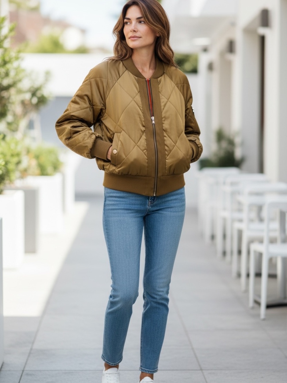 ZARA (vintage) Women' Silky Bomber Jacket. Full Zip. Brown Gold. Size 5